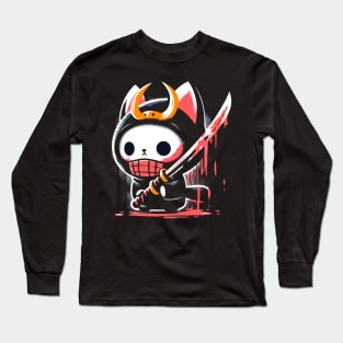 Cat samurai kawaii horror Long Sleeve T-Shirt